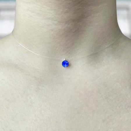 Colier fir transparent cu Cristal Swarovski Albastru in Suport din Argint 925 [1]