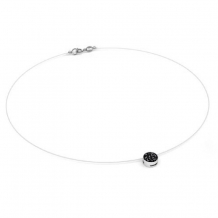 REDUCERI - Colier fir transparent cu Cristal Swarovski Negru in Caseta din Argint 925