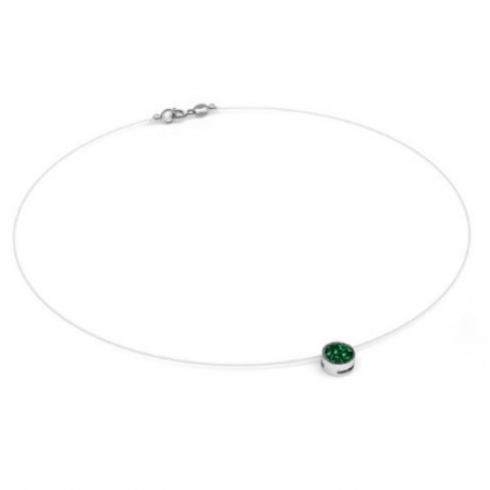 Coliere cu fir transparent - Colier fir transparent cu Cristal Swarovski Verde Inchis in Caseta din Argint 925
