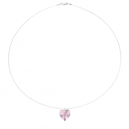 Coliere cu fir transparent - Colier fir transparent cu pandantiv Inima Swarovski Rose