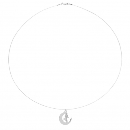 Colier fir transparent cu pandantiv Luna si Stele din Argint 925