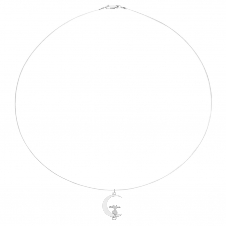 Colier fir transparent cu pandantiv Pisica pe Luna din Argint 925