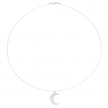 Colier fir transparent cu pandantiv Semiluna si Stele din Argint 925