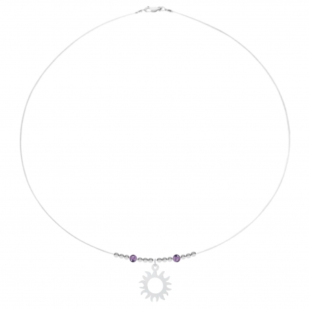 Coliere cu fir transparent - Colier fir transparent cu pandantiv Soare din Argint 925 si Ametist