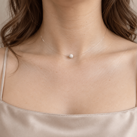 Coliere Transparente cu Pietre Naturale - Colier fir transparent cu piatra naturala Howlit si inchidere din Argint 925