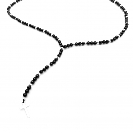 Coliere cu pietre semiprețioase - Colier tip Rozariu cu pietre Onix si accesorii din Argint 925