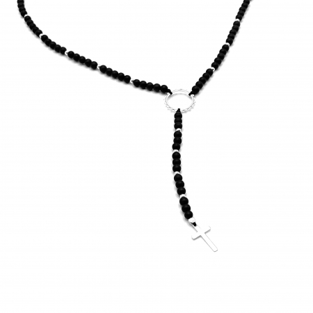 Coliere cu pietre semiprețioase - Colier tip Rozariu cu pietre Onix mat si accesorii din Argint 925