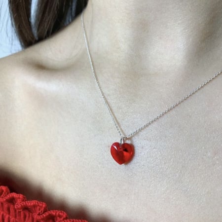 Lantisor din Argint 925 cu pandantiv Inima Swarovski Rosie [1]
