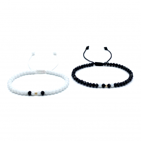 Aur și pietre semiprețioase - Set 2 bratari cu bile din AUR 14K si cristale Alb-Negru