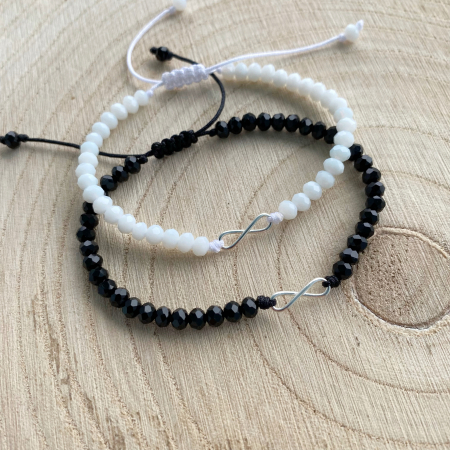 REDUCERI - Set 2 bratari cu Infinit din Argint 925 si Cristale Alb-Negru