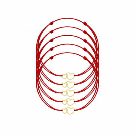 Aur 14K - Set 5 Bratari Martisor cu Inimi din Aur 14K