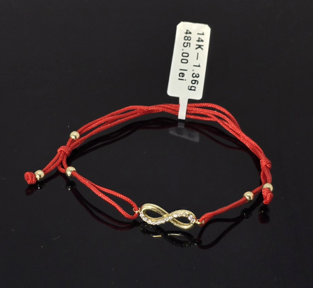 Bijuterii Aur Dama - Bratara Snur Rosu Reglabil 14k