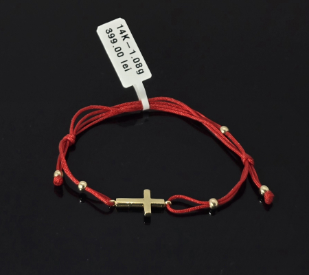 Bijuterii Aur Dama - Bratara Snur Rosu Reglabil 14k