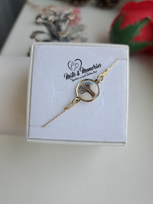 Bratara aur galben 14K cu suvita de par, foita aurie si flori naturale uscate [4]