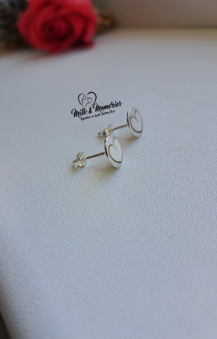 Cercei din argint cu lapte matern, inimioara din suvita de par a bebelusului si foita argintie [2]