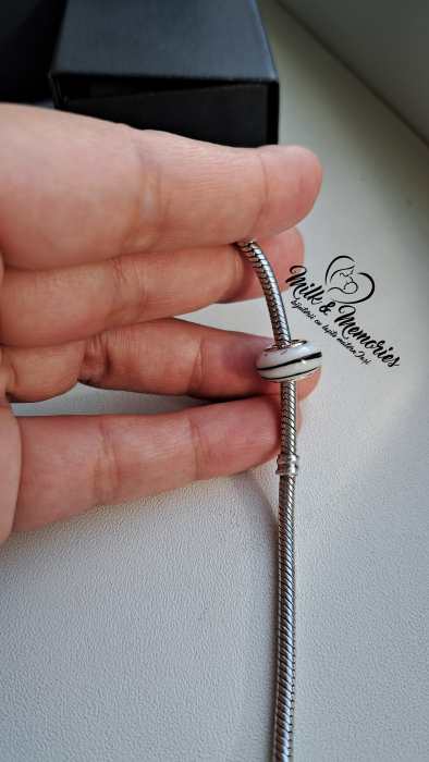 Charm tip Pandora cu baza din argint 925, cu lapte matern, suvita copiilor si foita argintie [4]