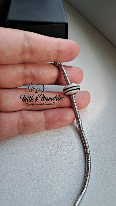 Charm tip Pandora cu baza din argint 925, cu lapte matern, suvita copiilor si foita argintie [2]