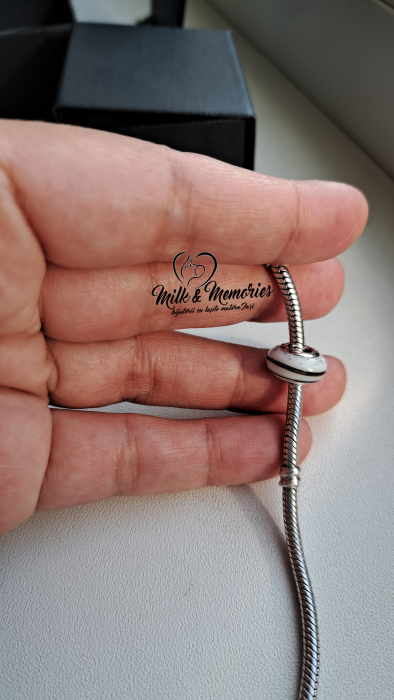 Charm tip Pandora cu baza din argint 925, cu lapte matern, suvita copiilor si foita argintie [5]