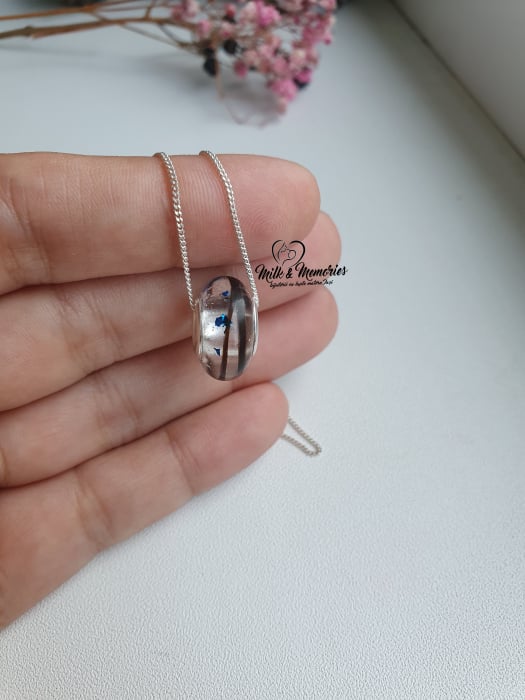 Charm tip Pandora cu baza din argint, suvita bebelusului si foita albastra/roz [3]