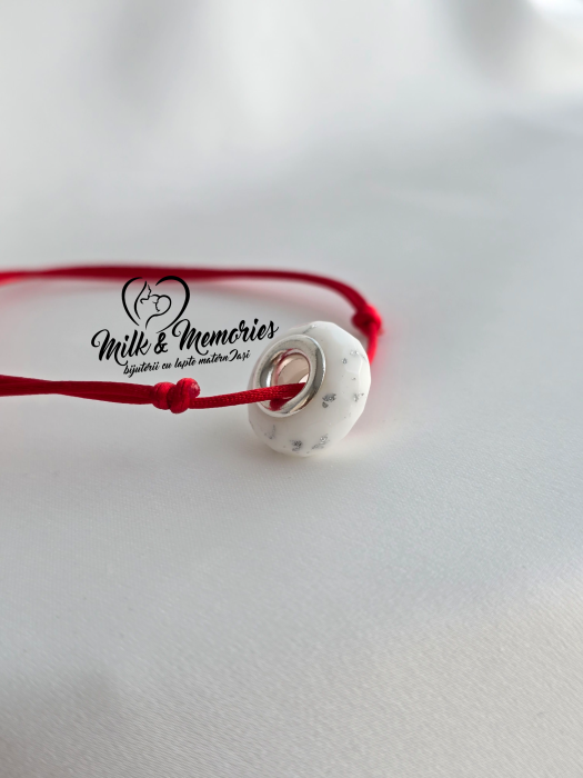 Charm tip Pandora fatetat cu baza din argint 925 cu lapte matern si foita decorativa [5]