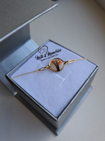 Bratara aur galben 14K cu suvita de par, foita aurie si flori naturale uscate [2]