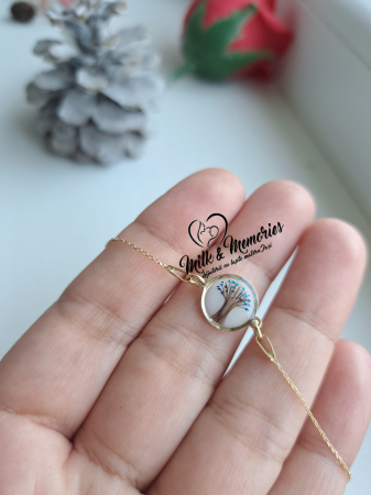 Bratara aur galben 14K cu suvita de par, foita aurie si flori naturale uscate [4]