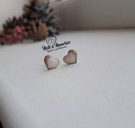 Cercei inimioara din aur galben 14K, cu lapte matern, si bucati din cordonul ombilical [1]
