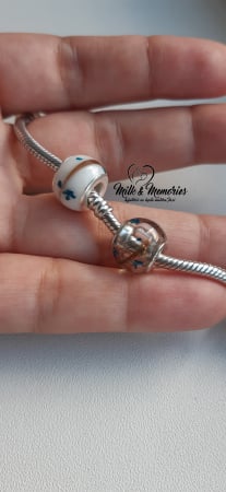 Charm tip Pandora cu baza din argint, suvita bebelusului, initiala si flori naturale [6]