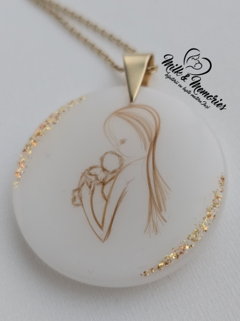 Pandantiv cu agatatoare din aur galben 14K, cu lapte matern si figurina mama si bebe din suvita [7]