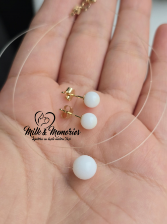 Set perle cu lapte matern, lantisor fir  transparent si baza din aur galben 14K [3]