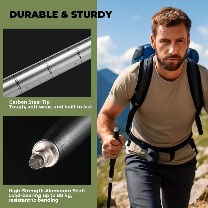 Bat de drumeție, bat de trekking, reglabil 62–135 cm, telescopice, aluminiu,pentru alpinism, camping, hiking [4]