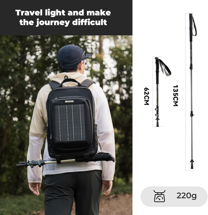 Bat de drumeție, bat de trekking, reglabil 62–135 cm, telescopice, aluminiu,pentru alpinism, camping, hiking [3]