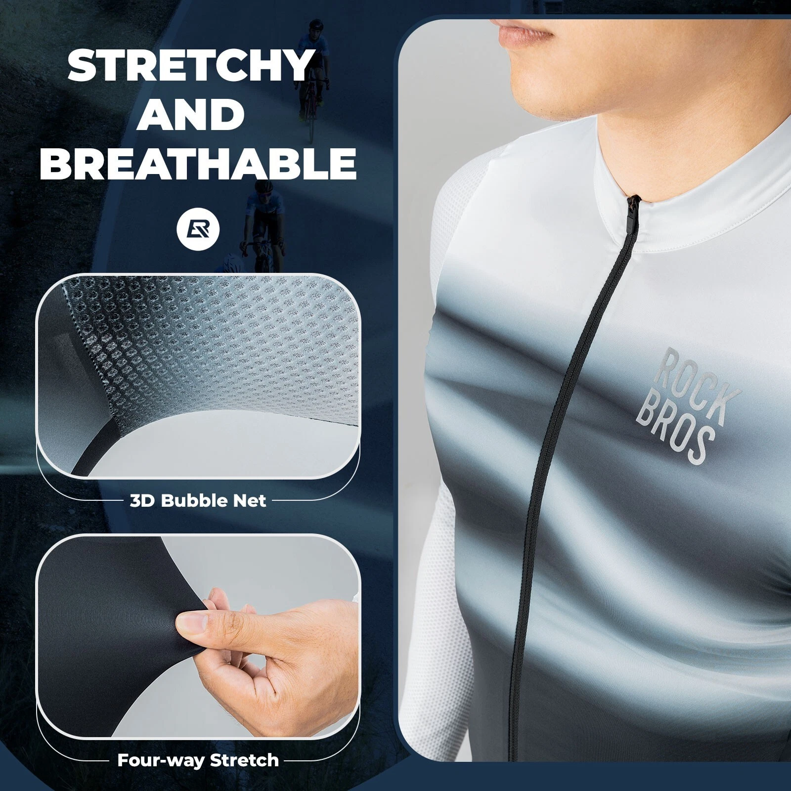 Bluza ciclism barbati Rockbros, alb negru, M INTL [3]