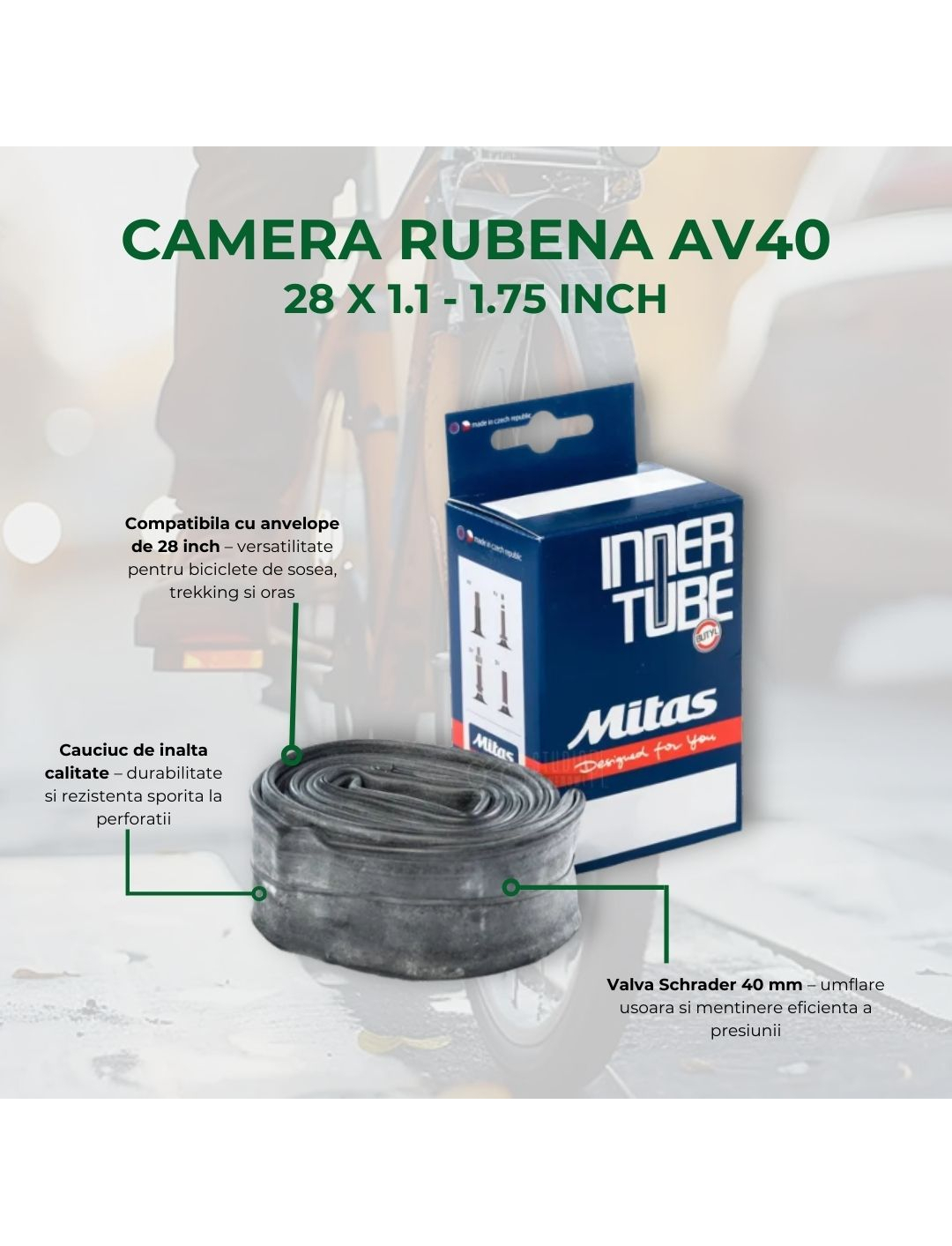 Camera Bicicleta Rubena Av40 - 28 x 1.1 - 1.75 Inch [2]