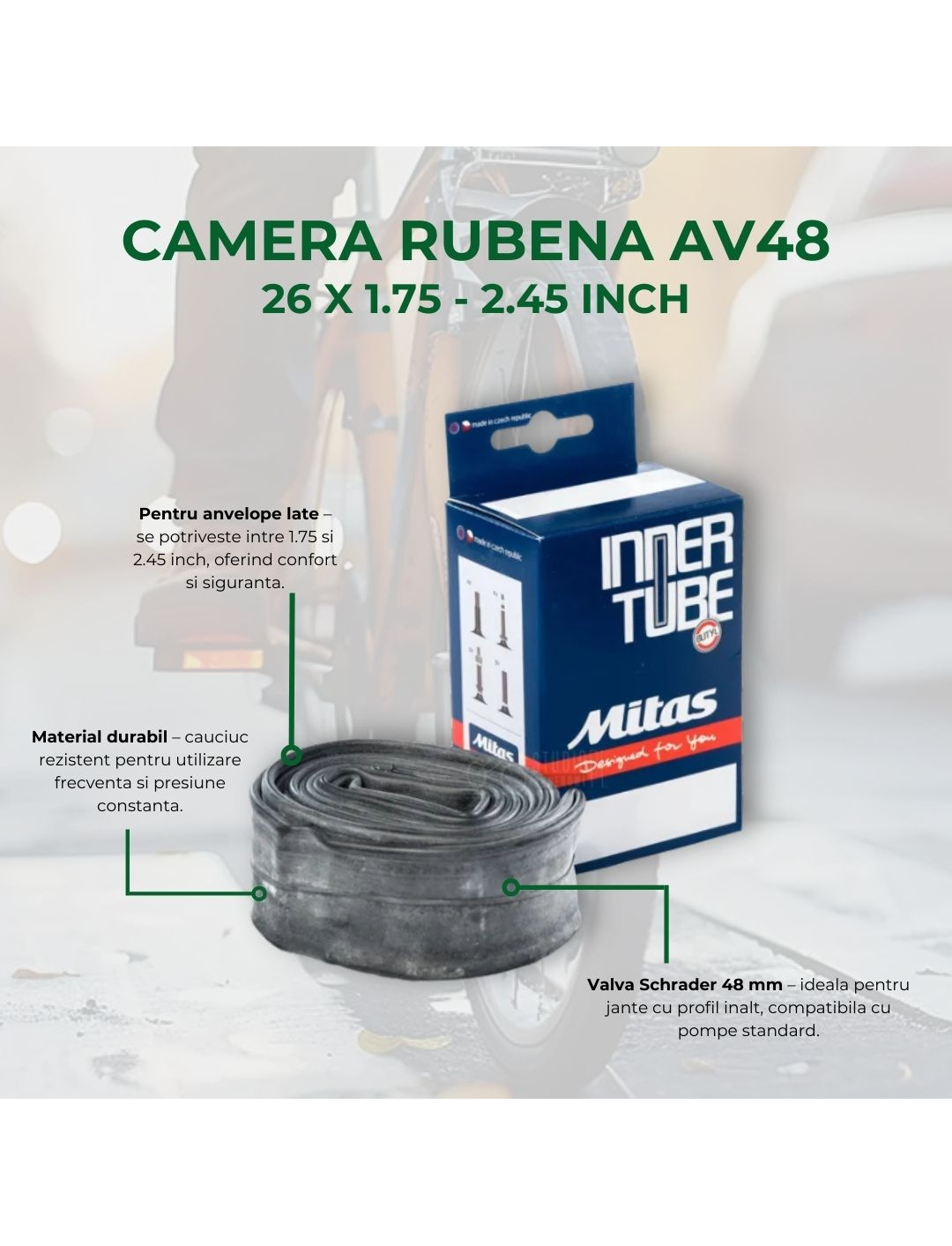 Camera Bicicleta Rubena AV48 - 26 x 1.75 - 2.45 INCH [3]