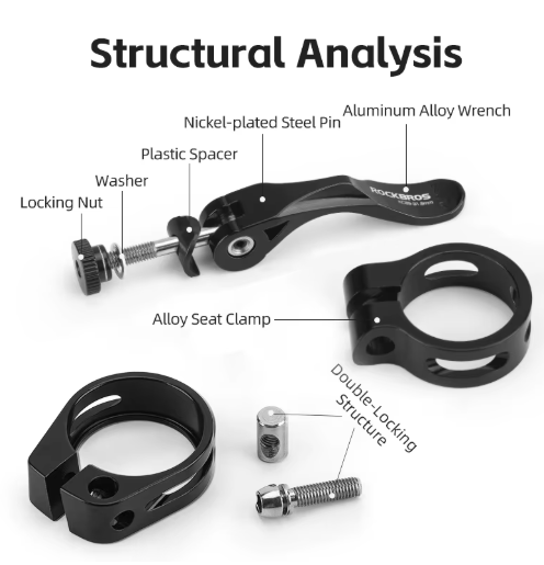 Colier tija sa bicicletă ROCKBROS 34,9 mm, Aluminiu, Quick Release [3]
