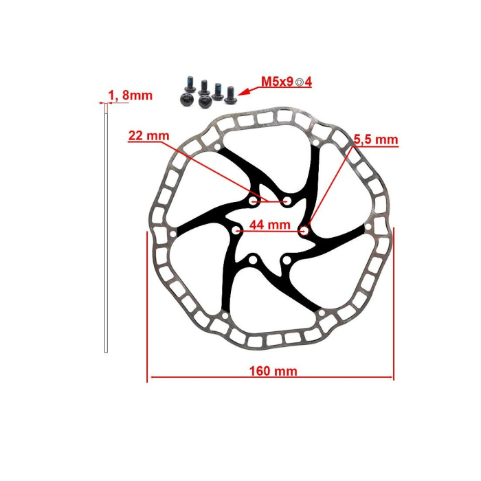 Disc frana eWheel EWD001 160mm, 6 gauri, negru [2]