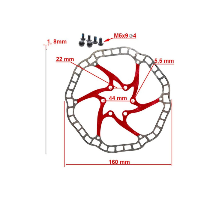 Disc frana eWheel EWD001 160mm, 6 gauri, rosu [2]