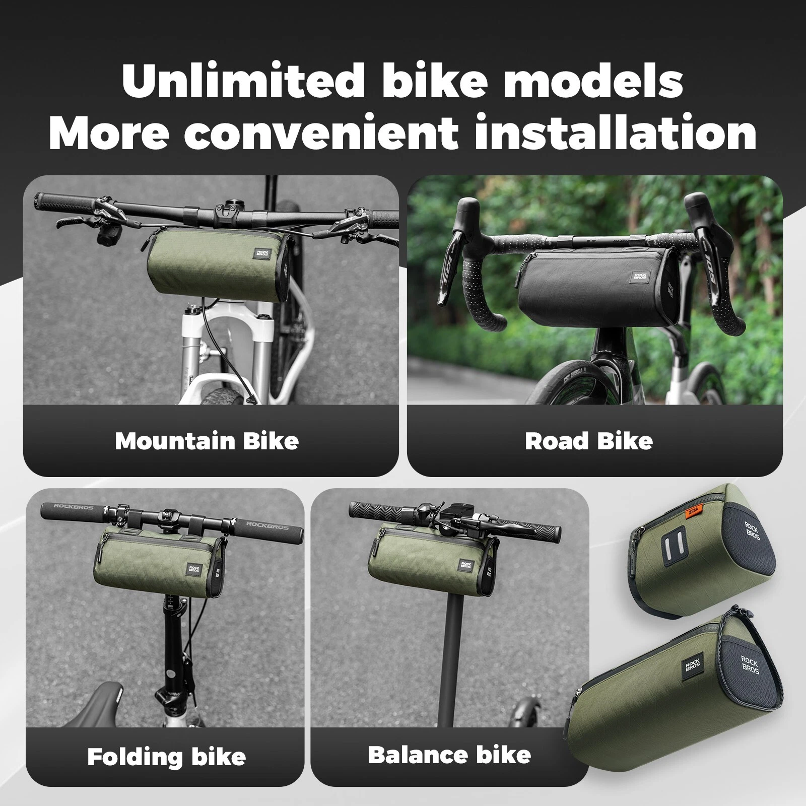 Geantă de bicicletă ROCKBROS 2 în 1, dublă, geantă de șa, geantă multifuncțională 2L, verde [5]