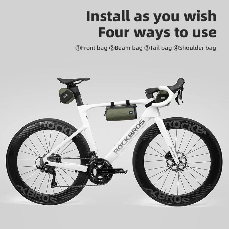 Geantă de bicicletă ROCKBROS 2 în 1, dublă, geantă de șa, geantă multifuncțională 2L, verde [6]