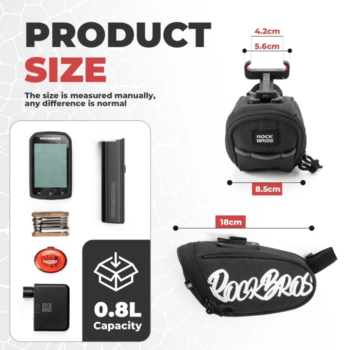 Geantă de șa pentru bicicletă ROCKBROS , reflectorizantă, 0.8L, negru [2]