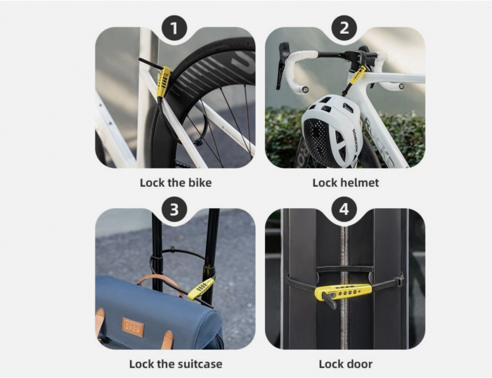Lacăt de bicicletă multifuncțional ROCKBROS cu combinație de 4 cifre, pentru siguranță, cu ancorare [4]