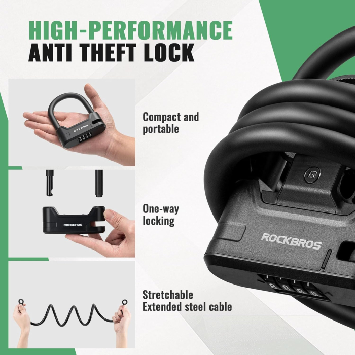 Lacăt ROCKBROS pentru trotinetă electrică și bicicletă, cu cifru din 4 cifre, compatibil cu Xiaomi, Ninebot, Egret [5]