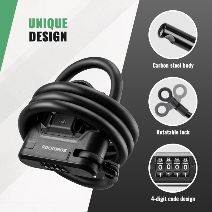 Lacăt ROCKBROS pentru trotinetă electrică și bicicletă, cu cifru din 4 cifre, compatibil cu Xiaomi, Ninebot, Egret [6]