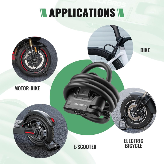 Lacăt ROCKBROS pentru trotinetă electrică și bicicletă, cu cifru din 4 cifre, compatibil cu Xiaomi, Ninebot, Egret [3]