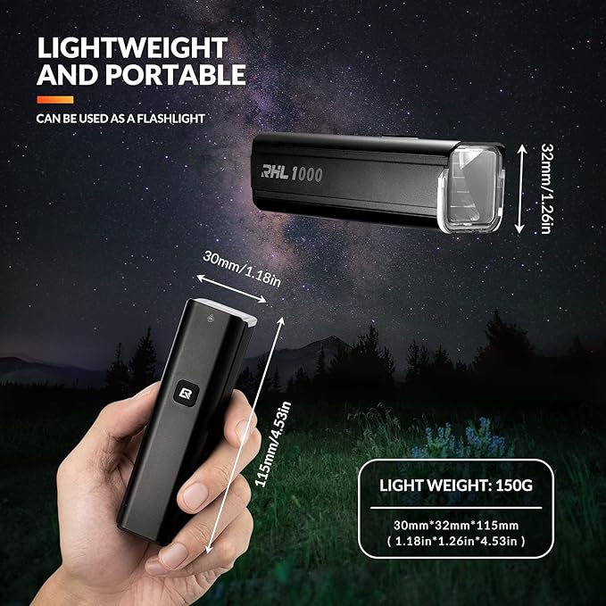 Lampă LED pentru bicicletă ROCKBROS, reîncărcabilă prin USB, 1000 de lumeni. [4]