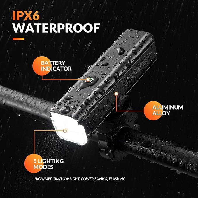 Lampă LED pentru bicicletă ROCKBROS, reîncărcabilă prin USB, 1000 de lumeni. [3]