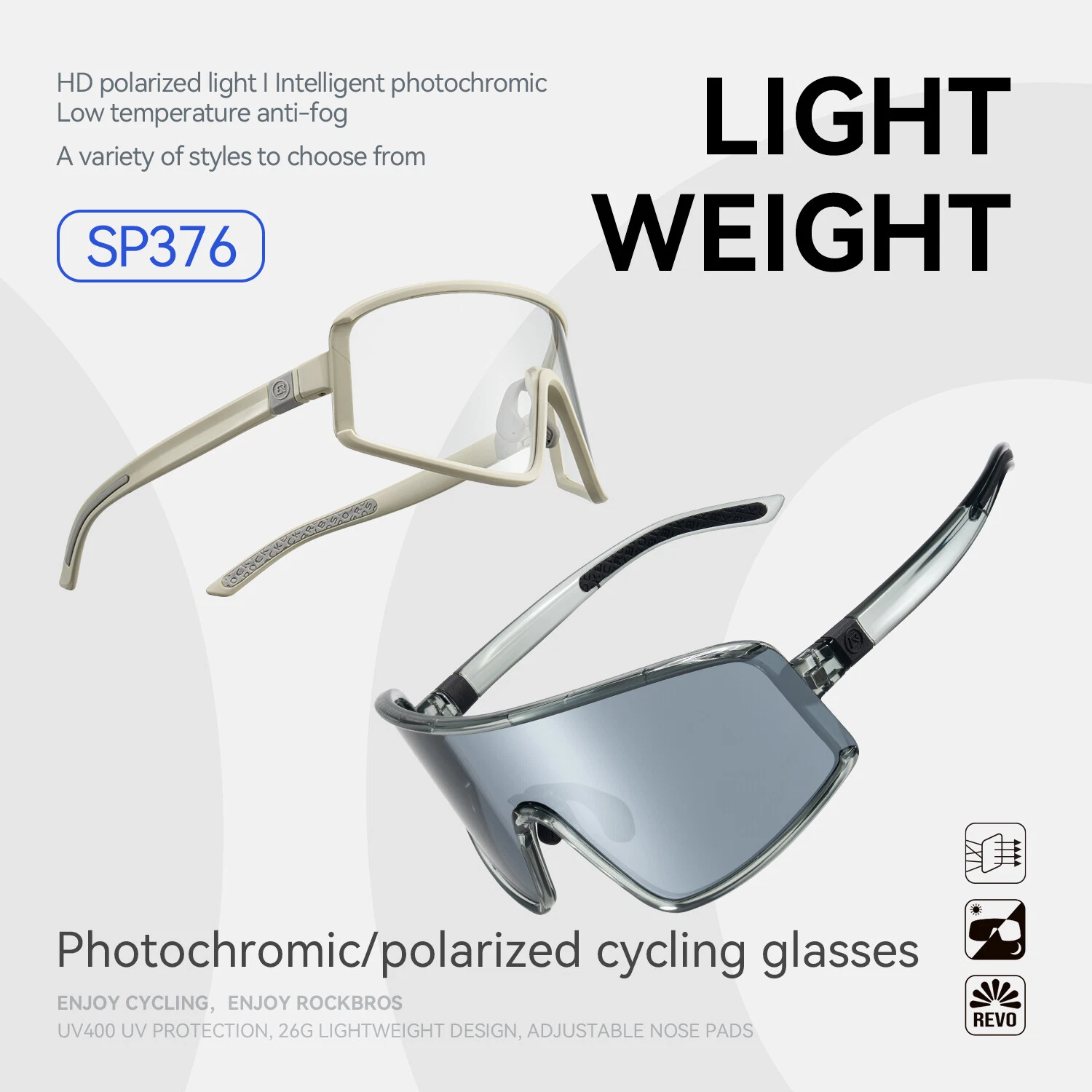 Ochelari de ciclism ROCKBROS fotocromatici anti-aburire UV400 reglabili [3]