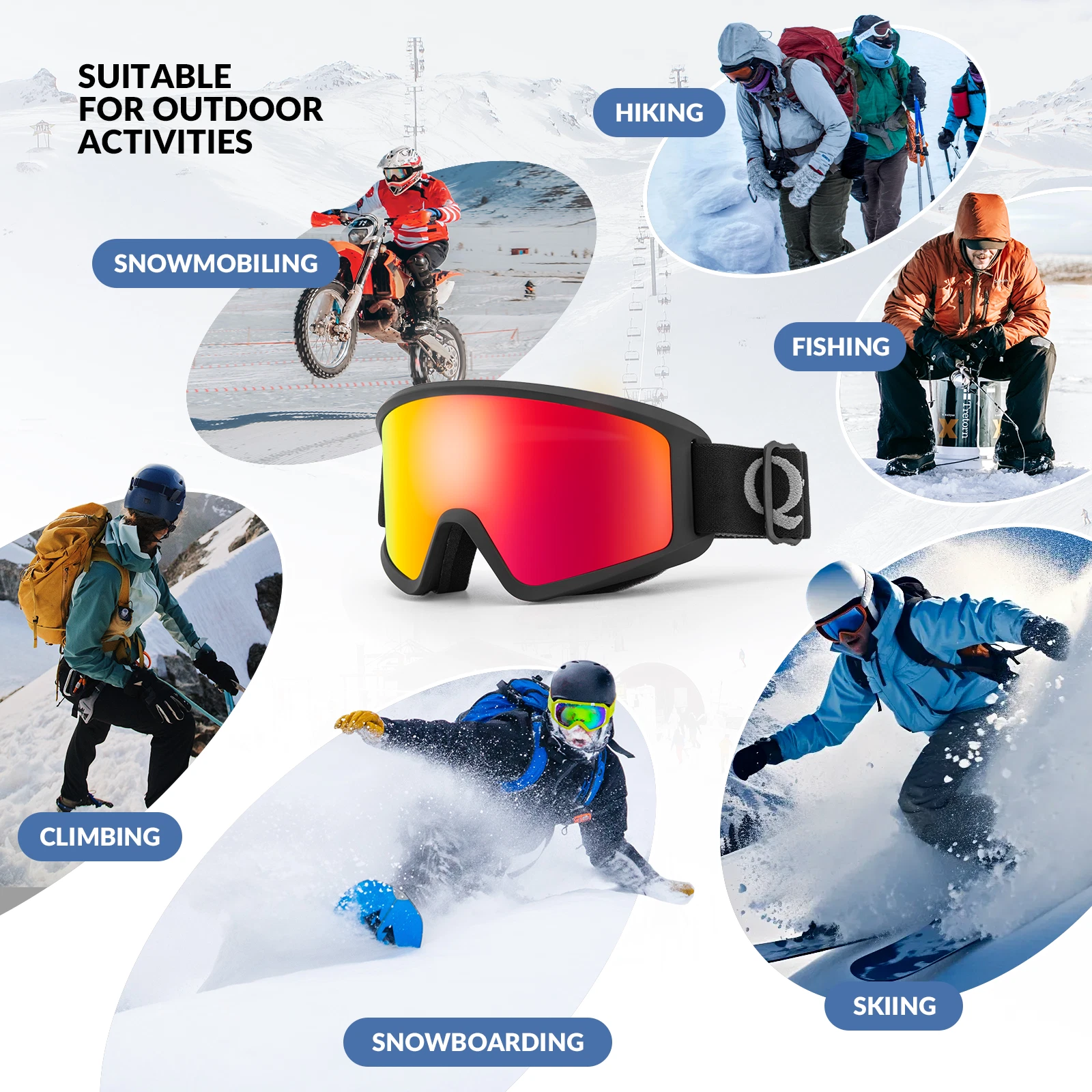 Ochelari de schi Qunature, cu lentile duble anti-aburire, pentru schi și snowboarding. [6]