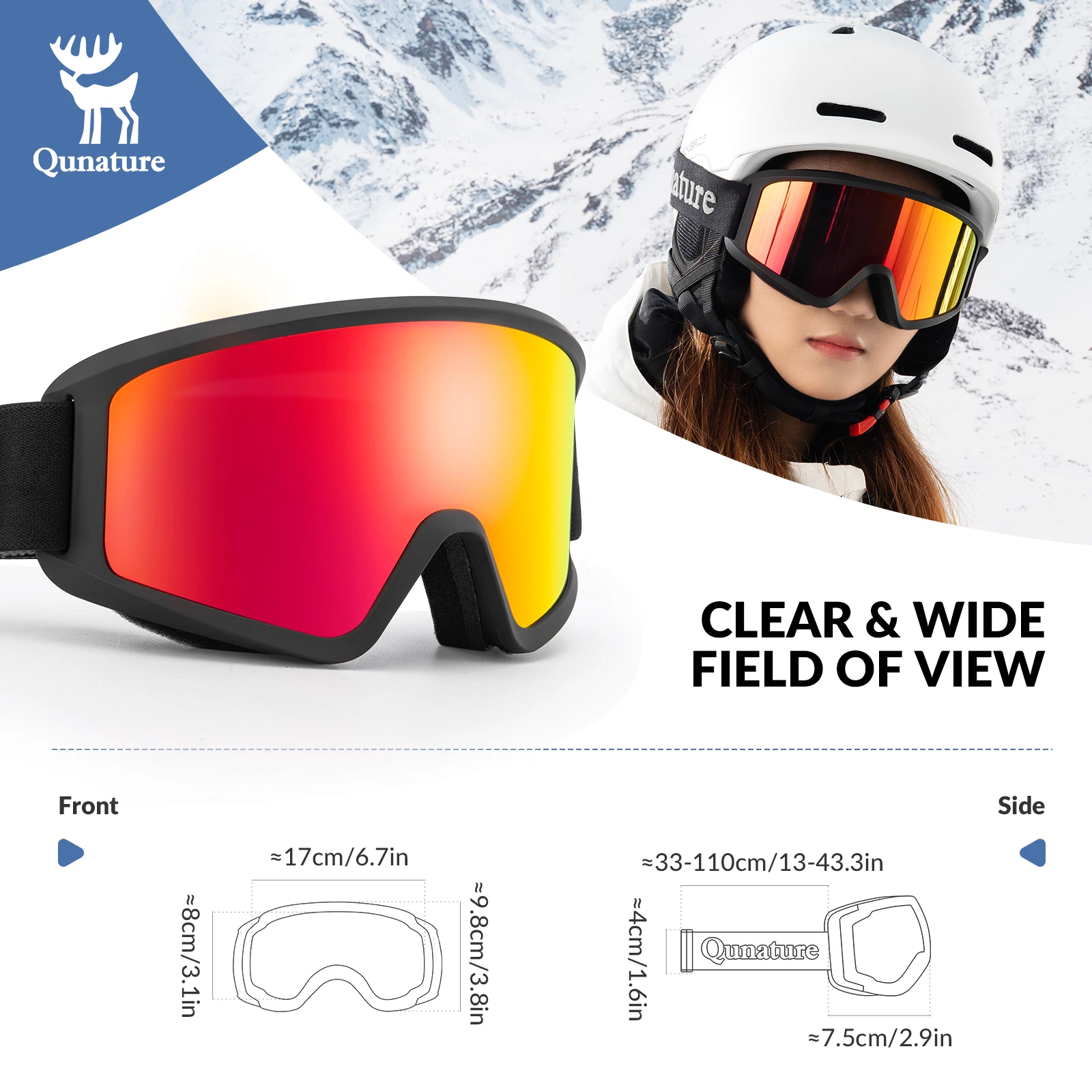 Ochelari de schi Qunature, cu lentile duble anti-aburire, pentru schi și snowboarding. [4]